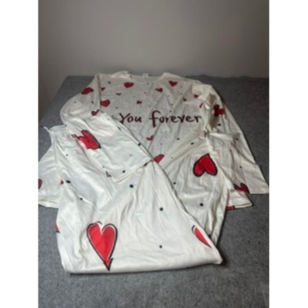 White Heart Print Pajama Set You Forever Long Sleeve Pants Plus Size 3XL